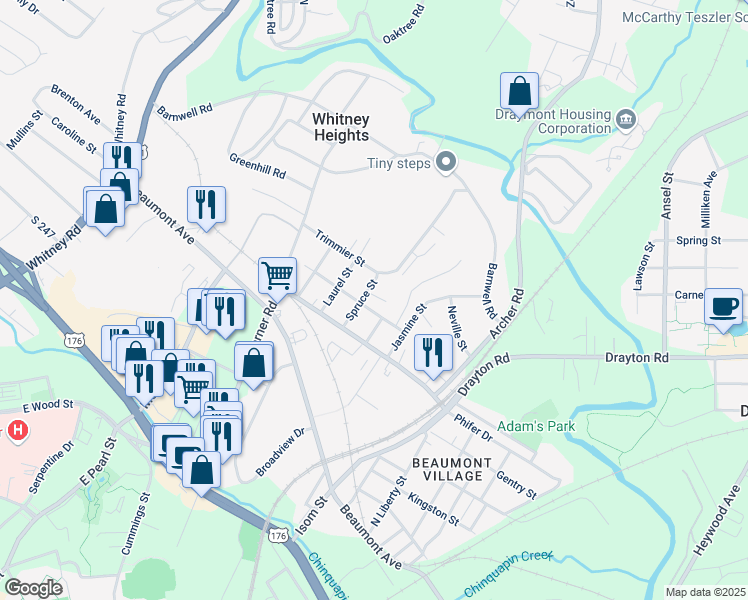 map of restaurants, bars, coffee shops, grocery stores, and more near 315 Spruce Street in Spartanburg