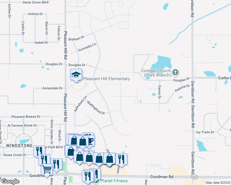map of restaurants, bars, coffee shops, grocery stores, and more near 7536 Wisteria Drive in Olive Branch