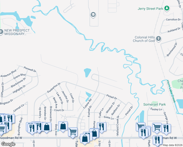 map of restaurants, bars, coffee shops, grocery stores, and more near 7623 Caitlynn Circle North in Horn Lake