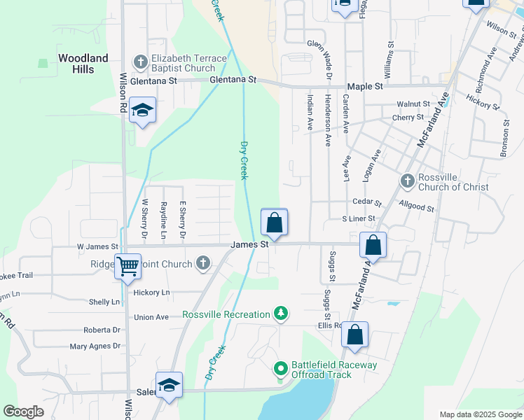 map of restaurants, bars, coffee shops, grocery stores, and more near 612 Washington Street in Rossville