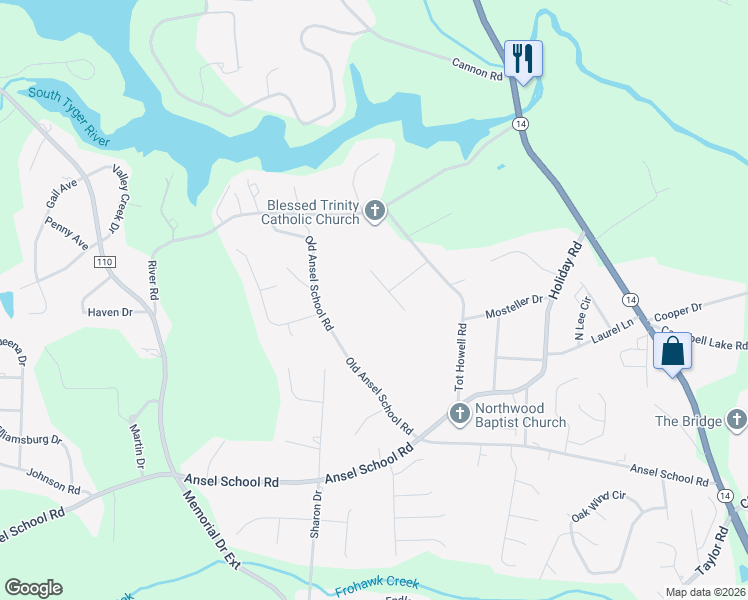 map of restaurants, bars, coffee shops, grocery stores, and more near 116 Walton Court in Greer