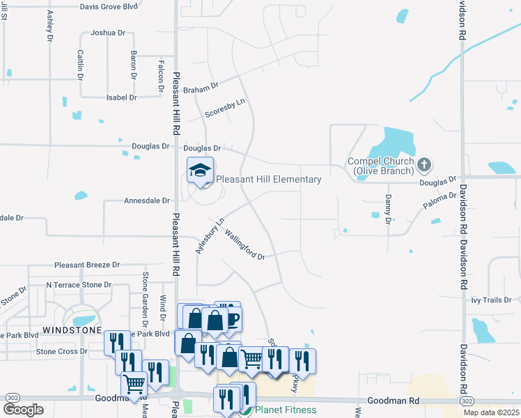 map of restaurants, bars, coffee shops, grocery stores, and more near 7536 Wisteria Drive in Olive Branch