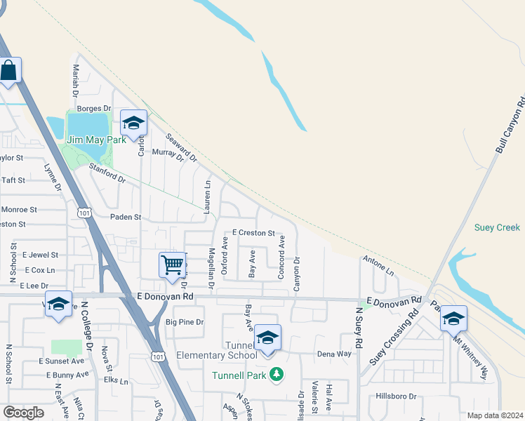 map of restaurants, bars, coffee shops, grocery stores, and more near 1810 Bayview Drive in Santa Maria