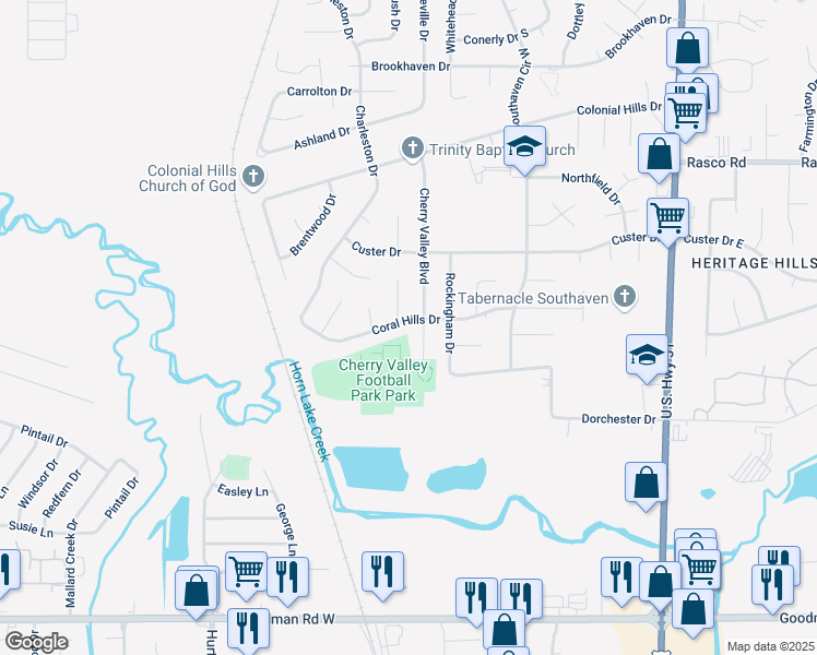 map of restaurants, bars, coffee shops, grocery stores, and more near 2061 Coral Hills Drive in Southaven