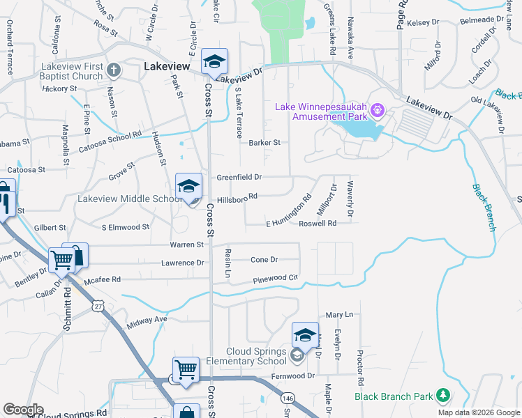 map of restaurants, bars, coffee shops, grocery stores, and more near 222 Hillsboro Road in Rossville