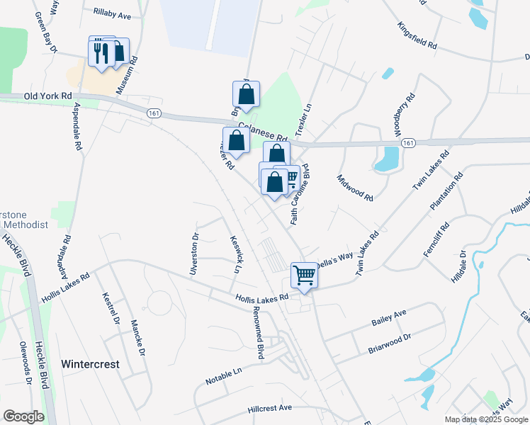 map of restaurants, bars, coffee shops, grocery stores, and more near 2341 Ebenezer Road in Rock Hill