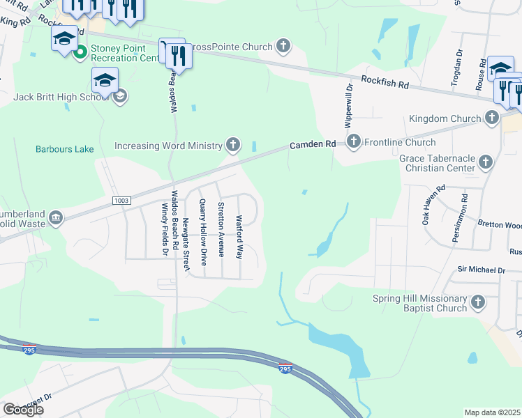map of restaurants, bars, coffee shops, grocery stores, and more near 2430 Market Hill Drive in Fayetteville