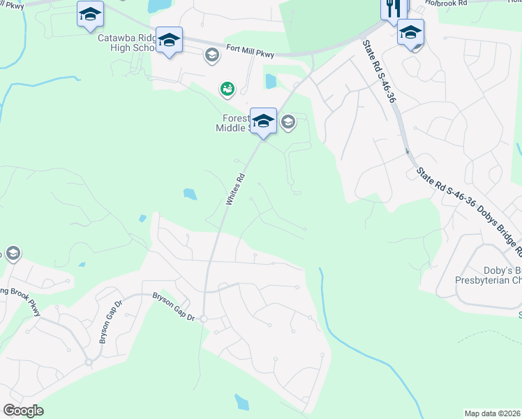 map of restaurants, bars, coffee shops, grocery stores, and more near 385 Praline Way in Fort Mill