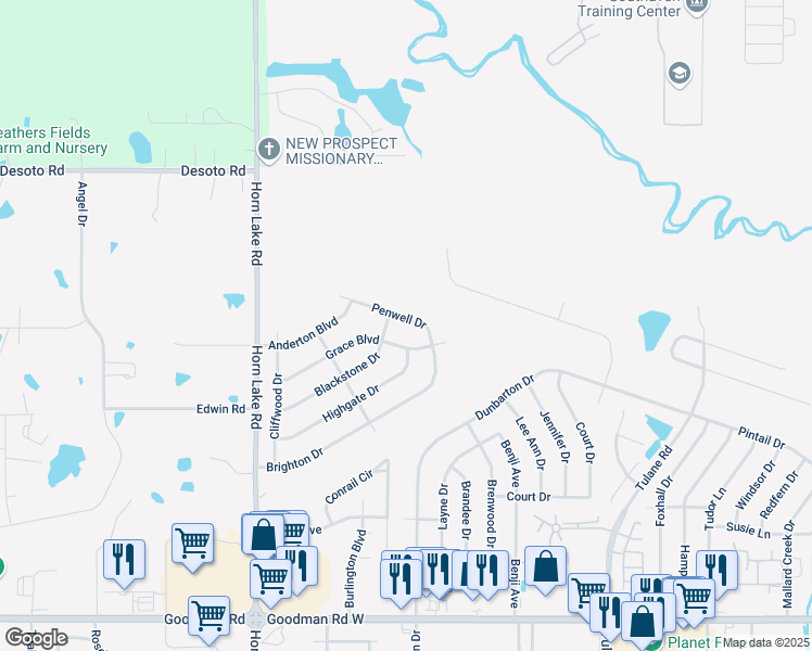 map of restaurants, bars, coffee shops, grocery stores, and more near 4150 Penwell Drive in Horn Lake
