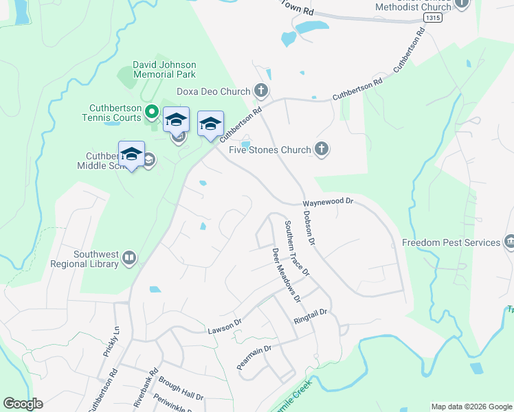 map of restaurants, bars, coffee shops, grocery stores, and more near 1136 Waynewood Drive in Waxhaw
