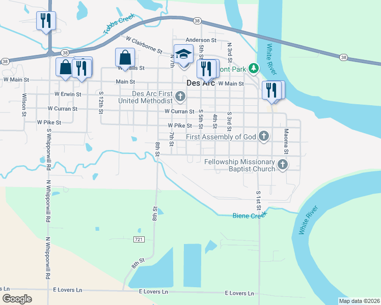 map of restaurants, bars, coffee shops, grocery stores, and more near 510 West Gordon Street in Des Arc