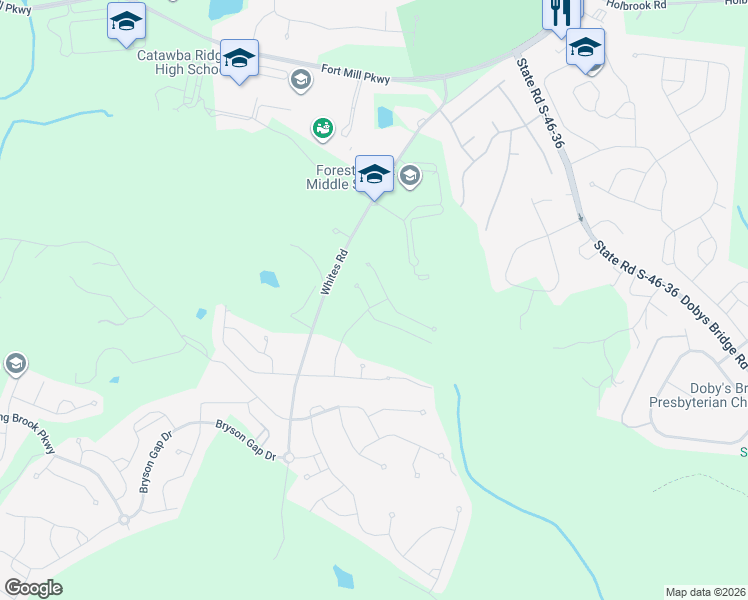 map of restaurants, bars, coffee shops, grocery stores, and more near 385 Praline Way in Fort Mill