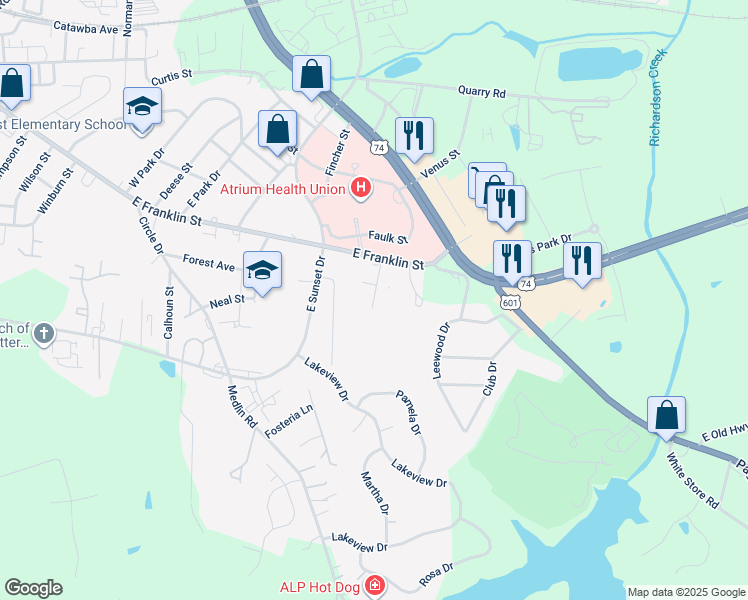 map of restaurants, bars, coffee shops, grocery stores, and more near 1420 Ellen Street in Monroe