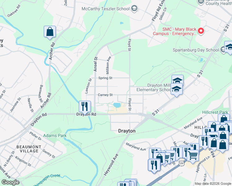 map of restaurants, bars, coffee shops, grocery stores, and more near 154 Skyuka Circle in Landrum