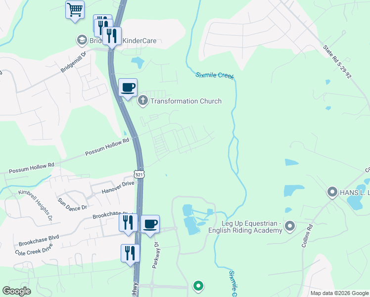 map of restaurants, bars, coffee shops, grocery stores, and more near Counter Lane in Fort Mill