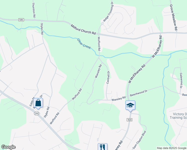 map of restaurants, bars, coffee shops, grocery stores, and more near 142 Wofford Road in Taylors