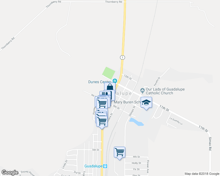 map of restaurants, bars, coffee shops, grocery stores, and more near 4631 10th Street in Guadalupe