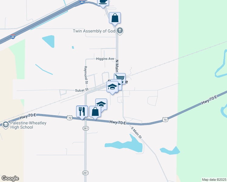 map of restaurants, bars, coffee shops, grocery stores, and more near 200 West Wood Avenue in Palestine