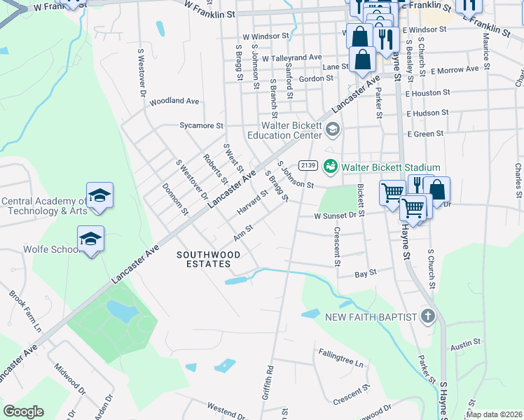 map of restaurants, bars, coffee shops, grocery stores, and more near 1004 Walters St in Monroe