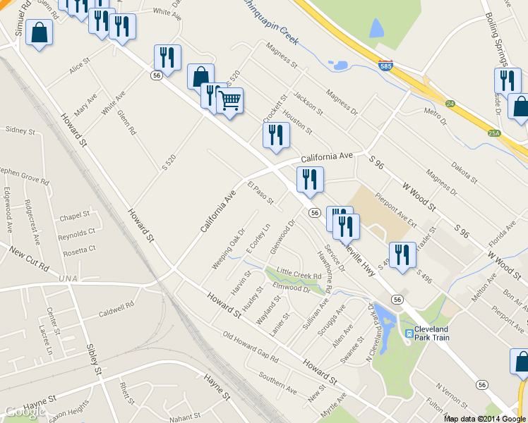 map of restaurants, bars, coffee shops, grocery stores, and more near 269 Weeping Oak Dr in Spartanburg