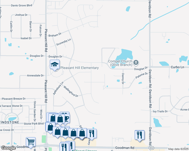 map of restaurants, bars, coffee shops, grocery stores, and more near 7665 Paloma Drive in Olive Branch