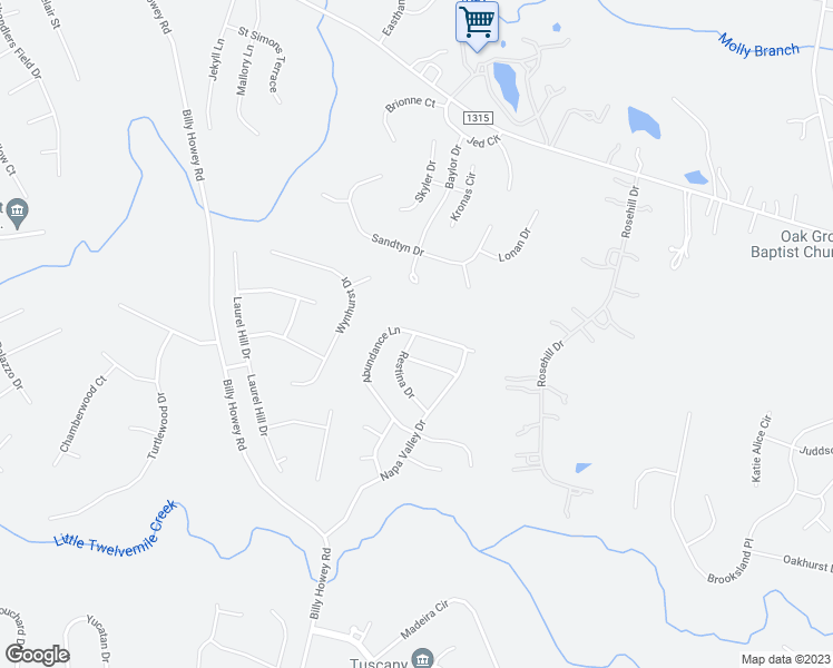 map of restaurants, bars, coffee shops, grocery stores, and more near 2404 Abundance Lane in Waxhaw