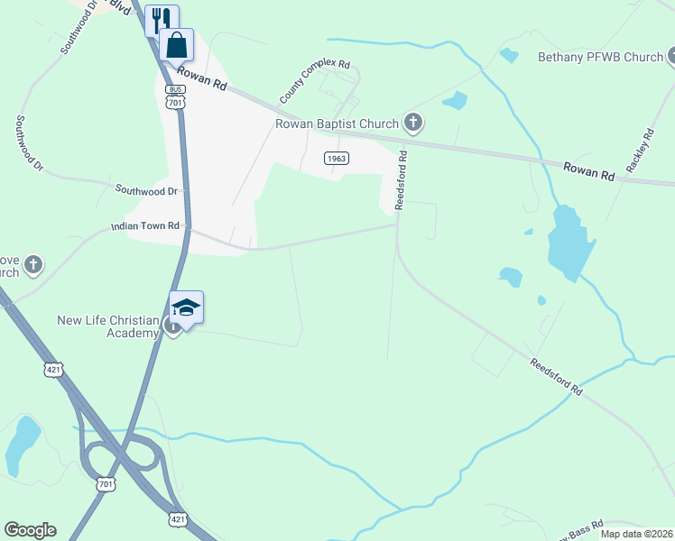 map of restaurants, bars, coffee shops, grocery stores, and more near 2306 Indian Town Road in Clinton