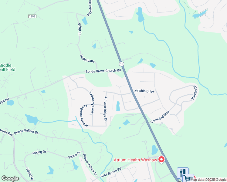 map of restaurants, bars, coffee shops, grocery stores, and more near 8500 Cutters Spring Drive in Waxhaw