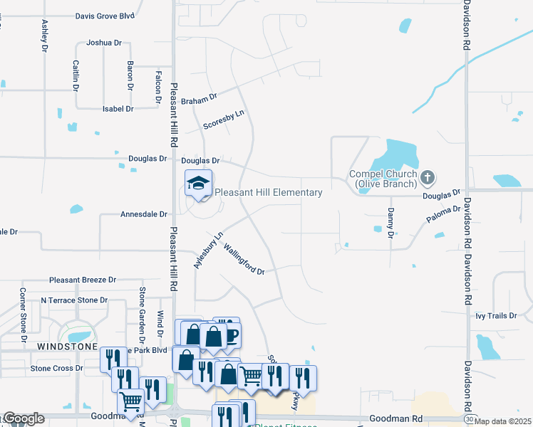 map of restaurants, bars, coffee shops, grocery stores, and more near 7578 Wisteria Drive in Olive Branch