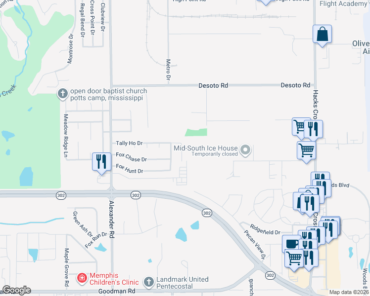 map of restaurants, bars, coffee shops, grocery stores, and more near 7668 Tally Ho Drive East in Olive Branch