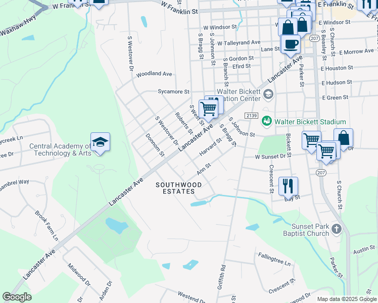 map of restaurants, bars, coffee shops, grocery stores, and more near 907 Memory Lane in Monroe