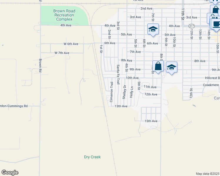 map of restaurants, bars, coffee shops, grocery stores, and more near 1012 Cimarron Trail in Canyon