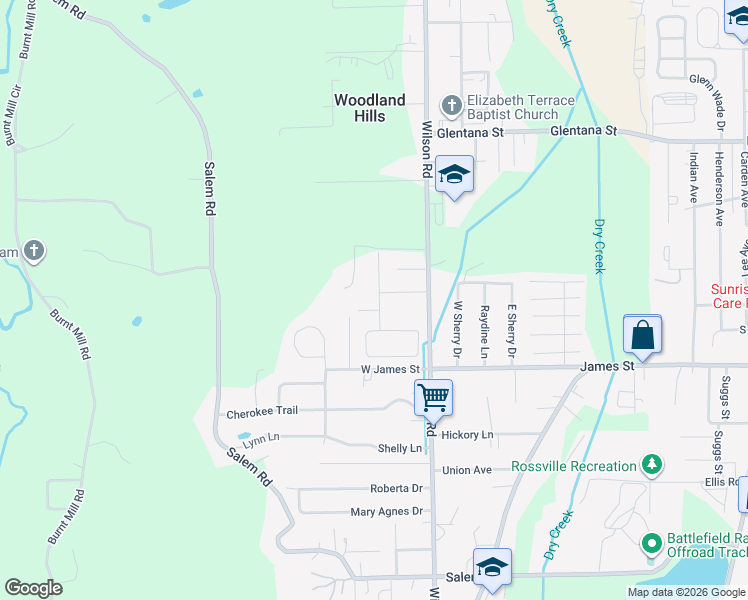 map of restaurants, bars, coffee shops, grocery stores, and more near 1345 West Crestview in Rossville