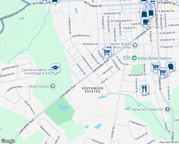 map of restaurants, bars, coffee shops, grocery stores, and more near 1306 Lancaster Avenue in Monroe