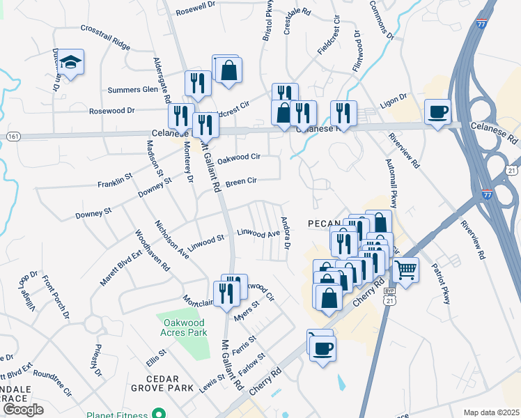 map of restaurants, bars, coffee shops, grocery stores, and more near 1578 Tuckers Glenn Drive in Rock Hill