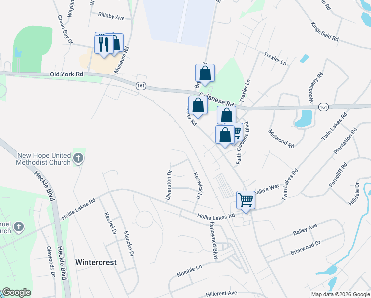 map of restaurants, bars, coffee shops, grocery stores, and more near 2330 Keswick Lane in Rock Hill