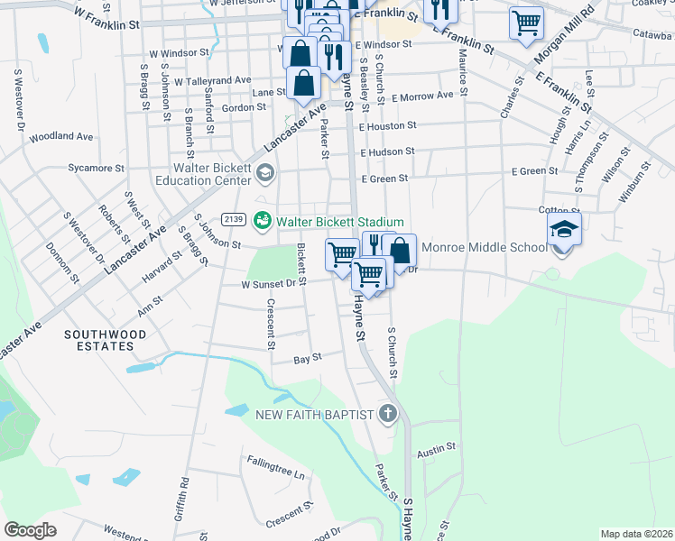 map of restaurants, bars, coffee shops, grocery stores, and more near 817 Parker St in Monroe