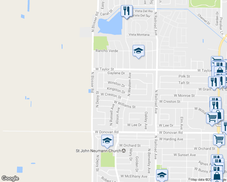 map of restaurants, bars, coffee shops, grocery stores, and more near 1056 Kingston Drive in Santa Maria