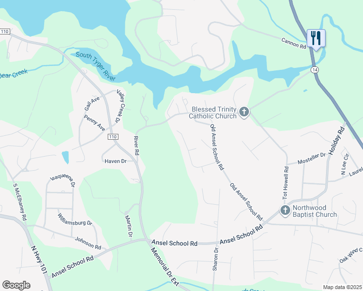 map of restaurants, bars, coffee shops, grocery stores, and more near 205 Saddle Creek Court in Greer