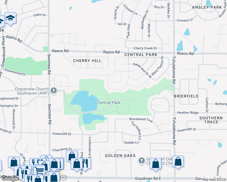 map of restaurants, bars, coffee shops, grocery stores, and more near 1568 Miskelly Drive in Southaven