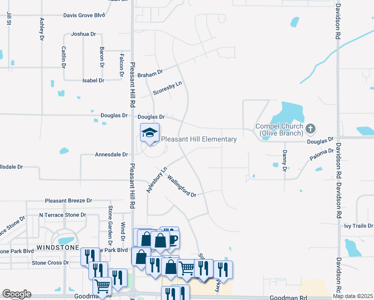 map of restaurants, bars, coffee shops, grocery stores, and more near 7578 Wisteria Drive in Olive Branch