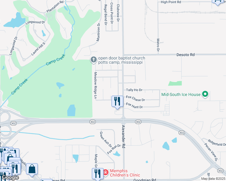 map of restaurants, bars, coffee shops, grocery stores, and more near 7677 Alexanders Crossing Drive in Olive Branch