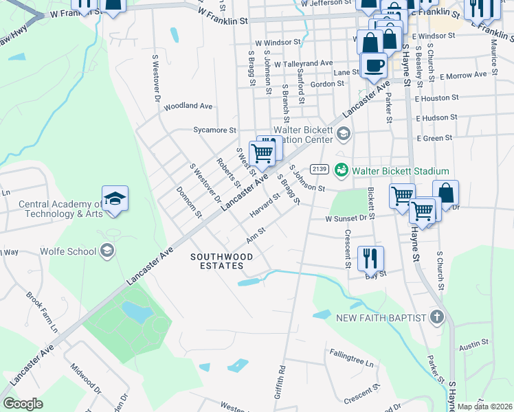 map of restaurants, bars, coffee shops, grocery stores, and more near 1202 Harvard Street in Monroe