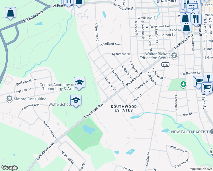 map of restaurants, bars, coffee shops, grocery stores, and more near 1402 Lucille Street in Monroe