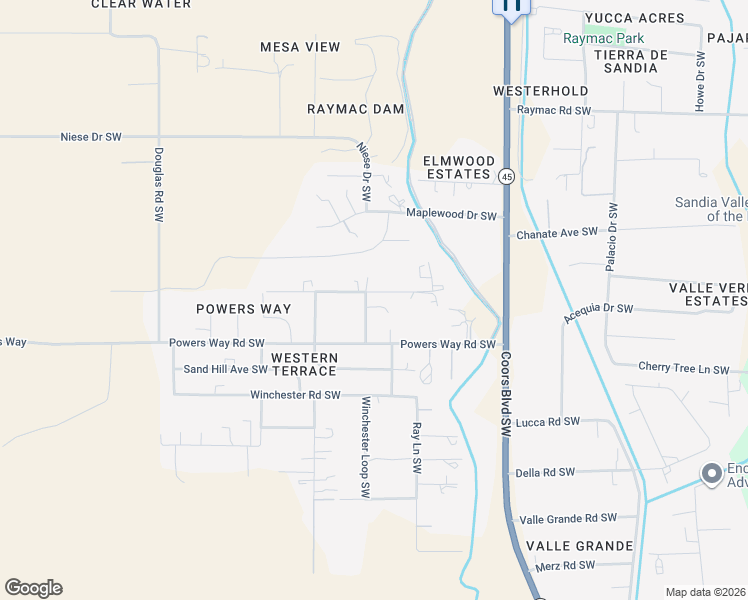 map of restaurants, bars, coffee shops, grocery stores, and more near 5342 Raglin Court Southwest in Albuquerque