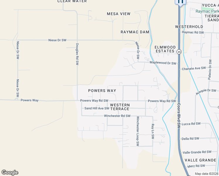 map of restaurants, bars, coffee shops, grocery stores, and more near 5527 Seco Avenue Southwest in Albuquerque