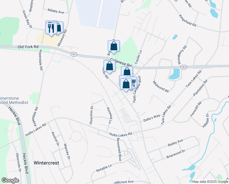 map of restaurants, bars, coffee shops, grocery stores, and more near 2429 Ebenezer Road in Rock Hill