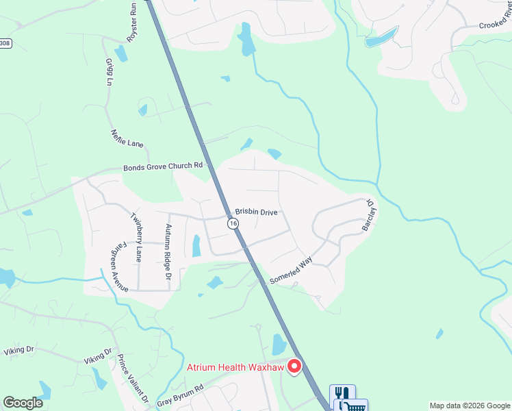 map of restaurants, bars, coffee shops, grocery stores, and more near 8116 Brisbin Drive in Waxhaw