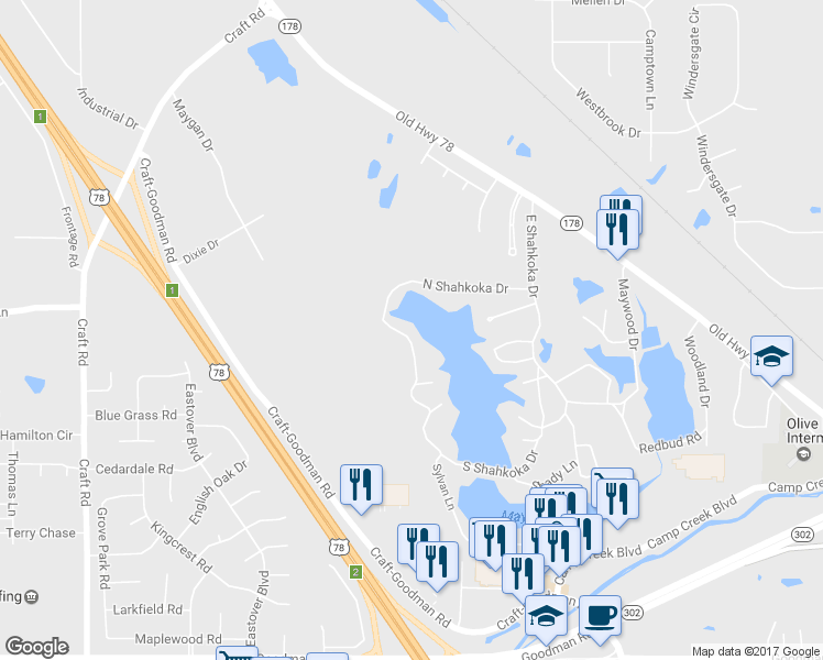 map of restaurants, bars, coffee shops, grocery stores, and more near 7660 West Shahkoka Drive in Olive Branch