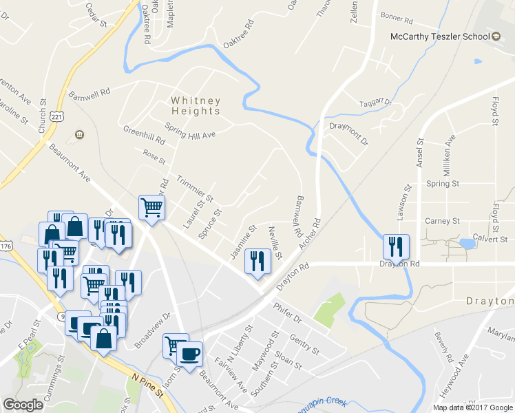 map of restaurants, bars, coffee shops, grocery stores, and more near 300 Leland Street in Spartanburg